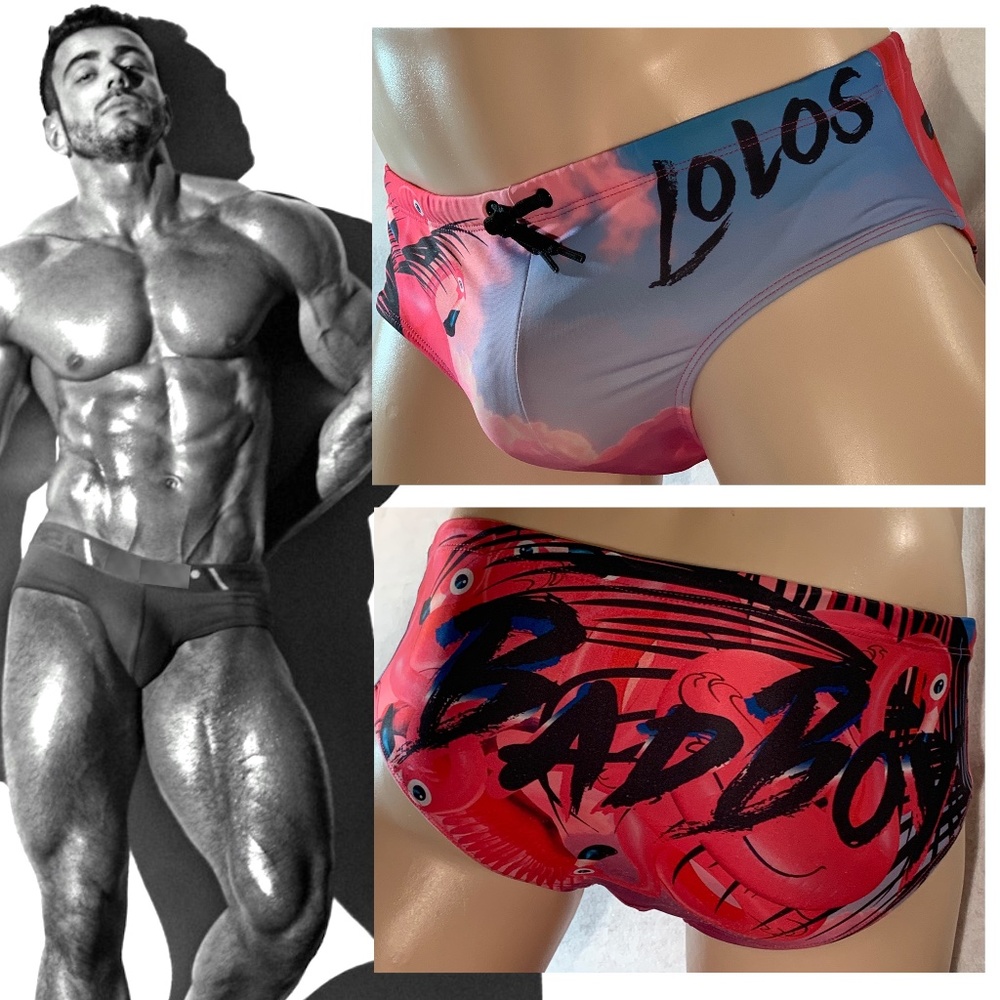 Lolos Bad Boy Flamingo Swim Briefs 28-32 waist Gently worn Nylon / spandex
